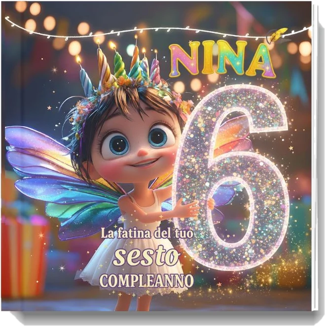 Il libro «La fatina del tuo sesto compleanno», con una fatina e un grande sei.